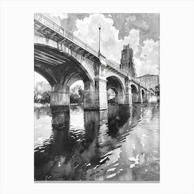 Congress Avenue Bridge Austin Texas Black And White Watercolour 3 Canvas Print