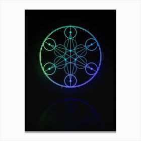 Neon Blue and Green Abstract Geometric Glyph on Black n.0293 Canvas Print