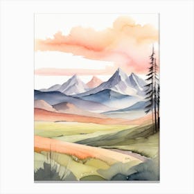 Tranquil Mountains In Minimalist Watercolor Vertical Composition 10 Canvas Print