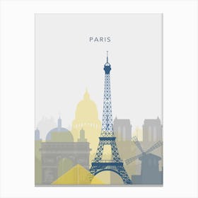 Yellow And Blue Paris Skyline Canvas Print