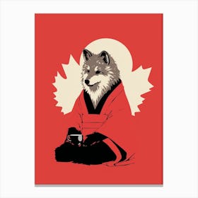 Japanese Wolf Art Nouveau 3 Canvas Print