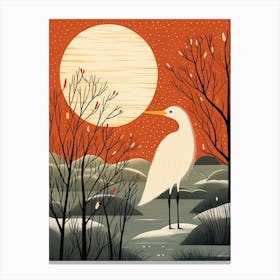 Bird Illustration Egret 3 Canvas Print