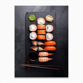 Sushi — Food kitchen poster/blackboard, photo art 1 Canvas Print