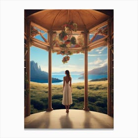 Woman Looking Out Of A Window Canvas Print