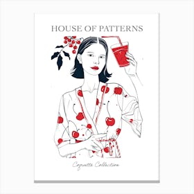 Woman Portrait With Cherries 7 Pattern Poster Canvas Print
