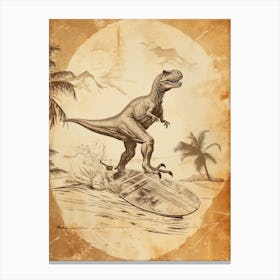 Vintage Pachycephalosaurus Dinosaur On A Surf Board   1 Canvas Print