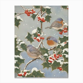 Birds In Holly Canvas Print