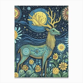 Deer In The Moonlight Canvas Print