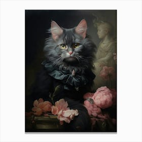 Black & Pink Cat Rococo Style 8 Canvas Print
