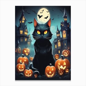 Black Cat With Pumpkins 2 Canvas Print