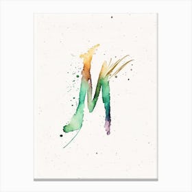 M, Letter, Alphabet Minimalist Watercolour 2 Canvas Print