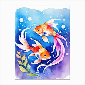 Twin Goldfish Watercolor Painting (88) Canvas Print