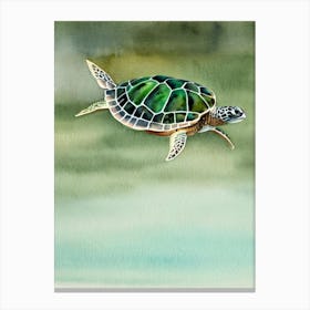 Green Turtle Storybook Watercolour Canvas Print