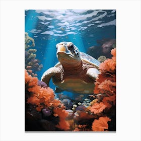 Turtle Amongst The Coral Underwater At Sea 1 Canvas Print