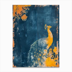 Decadent Navy Blue & Orange Floral Peacock Canvas Print