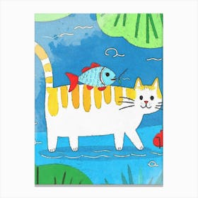 Funny Cat And Fish Canvas Print