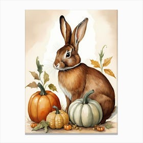 Painting Of A Cute Bunny With A Pumpkins (10) Canvas Print