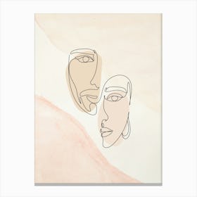 Abstract Portrait Of Two Faces Monoline Asthetic Mnimalist Drawing Canvas Print