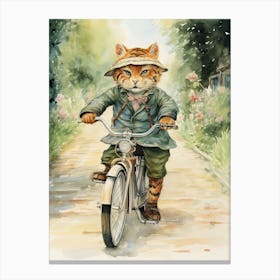 Tiger Illustration Biking Watercolour 4 Canvas Print