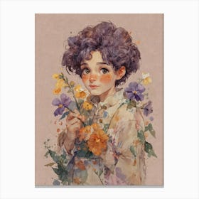 Little Girl With Flowers Canvas Print