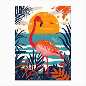 Greater Flamingo Rio Lagartos Yucatan Mexico Tropical Illustration 5 Canvas Print