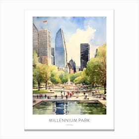 Millennium Park Chicago Watercolour Travel Poster Canvas Print