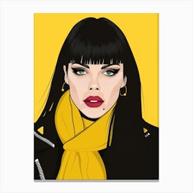 Woman With Black Hair And Yellow Scarf Canvas Print