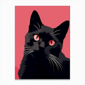 Black Cat Illustration on a Pink Background Lienzo