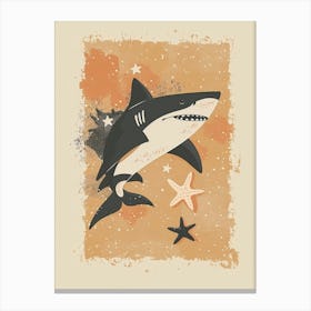 Shark & Starfish Modern Storybook Style 2 Canvas Print