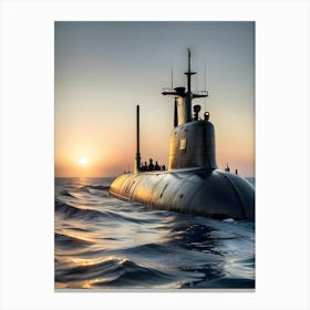 Submarine At Sunset-Reimagined 8 Canvas Print