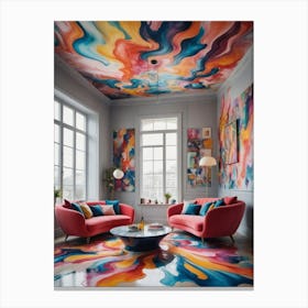 Living Room With Colorful Ceiling Canvas Print