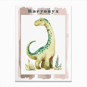 Cute Baryonyx Dinosaur Watercolour Poster Canvas Print