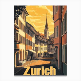 Aihrgdesign A Retro Travel Poster For Zurich 4 Canvas Print