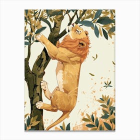 Barbary Lion Climbing A Tree Illustration 2 Canvas Print