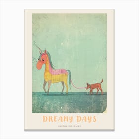 Pastel Storybook Style Unicorn Walking A Dog 3 Poster Canvas Print