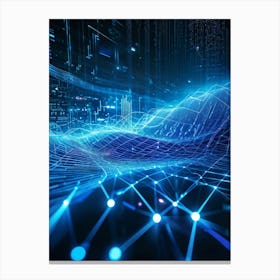 Abstract Cyber Security Theme With Geometric Dots And Lines Forming A Network Like Grid Blue And N (1) 2 Canvas Print