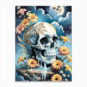 Surrealist Floral Skull Painting (24) Canvas Print