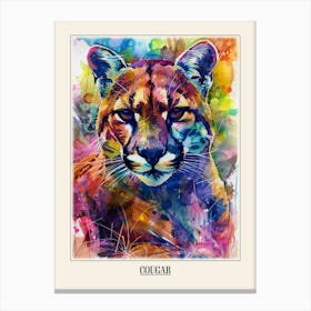 Cougar Colourful Watercolour 4 Poster Canvas Print