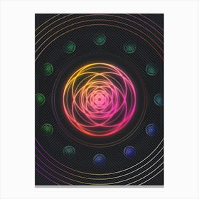 Neon Geometric Glyph in Pink and Yellow Circle Array on Black n.0091 Canvas Print