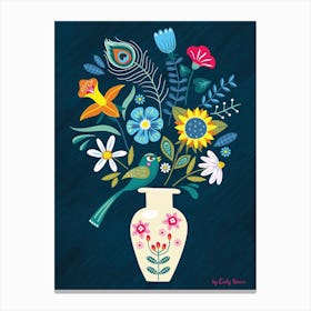 Folk Art Vase Of Flowers Canvas Print
