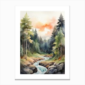 Taiga watercolor landscape, high quality watercolor forest background.18 Canvas Print