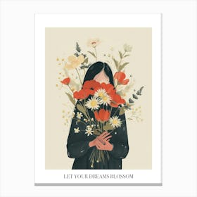 Let Your Dreams Blossom Poster Spring Girl With Red Flowers 2 Canvas Print