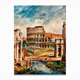 Rome City Watercolor Painting Canvas Print