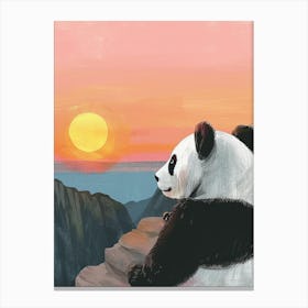 Giant Panda Looking At A Sunset From A Mountaintop Storybook Illustration 1 Canvas Print