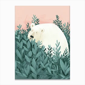 Polar Bear Hiding In Bushes Storybook Illustration 3 Canvas Print