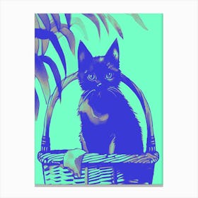 Kitty Cat In A Basket Pastel Green Canvas Print