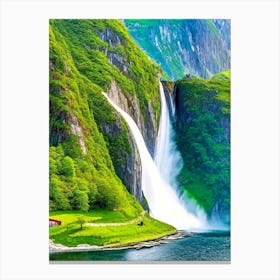 Nærøyfjord Waterfalls, Norway Majestic, Beautiful & Classic (1) Canvas Print