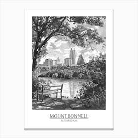 Mount Bonnell Austin Texas Black And White Drawing 3 Poster Canvas Print