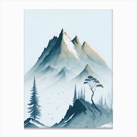 Mountain And Forest In Minimalist Watercolor Vertical Composition 16 Canvas Print