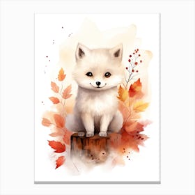 A Polar Fox Watercolour In Autumn Colours 0 Canvas Print